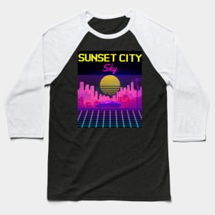 Sunset City Sky Retro Neon Arcade 80s Design Baseball T-Shirt